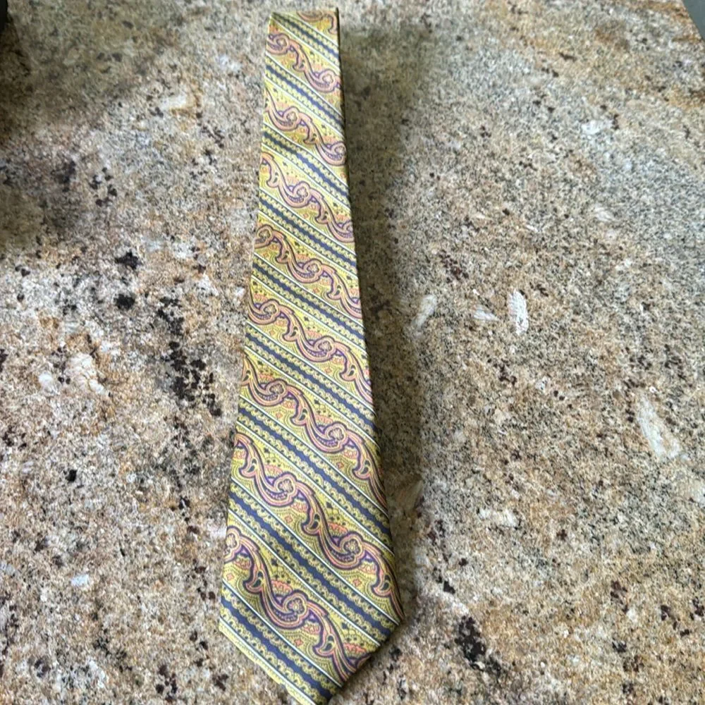 ROMA paisley stripe print silk tie.